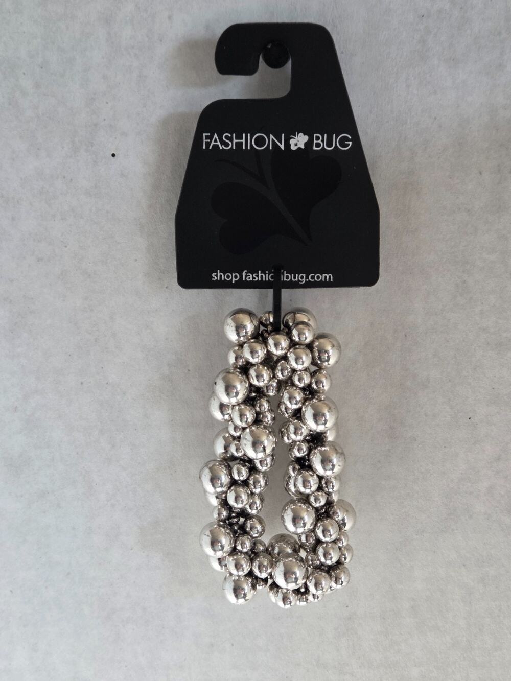 Fashion Bug Silver Tone Cluster Bead Stretch Bracelet New w/ Tag #EAB5